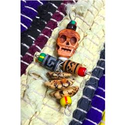 Carved Bone & Art Glass Bead Skeleton Calavera Pendant