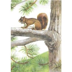 1920's Red Squirrel Color Lithograph Print