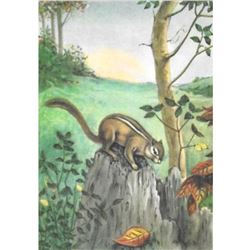 1920's Chipmonk Color Lithograph Print