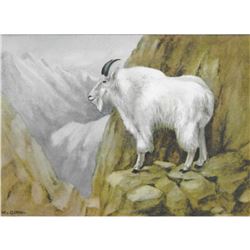 1920's Mountain Goat Color Lithograph Print