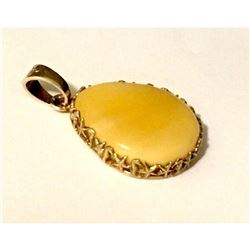 Large Egg Yolk Butterscotch Amber Sterling Silver Pendant