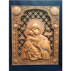 Romanian Carved Wood Madonna & Christ Child Pierced Panel