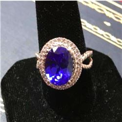 5.38ct. Lab-created Blue Topaz & Crystal Silver Plated Cocktail Ring