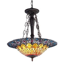 Tiffany-style Stained Art Glass Inverted Ceiling Pendant