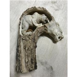 Mountain Lion, Cougars Hand-carved Deer Antler Walking Stick, Cane Handle