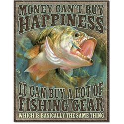 Money Can't Buy Happiness Metal Fishing Cabin Pub Bar
