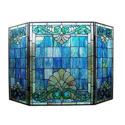 Tiffany-style Art Glass Shell Theme Folding Fireplace Screen
