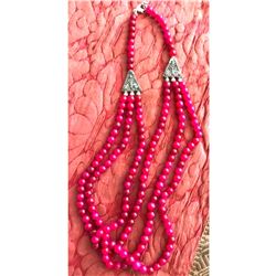 Natural Ruby Gemstone Beads Triple Stand Necklace