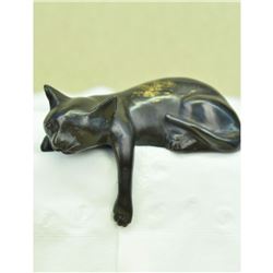 After Mene, Recumbent Cat Bronze Desk Sculpture