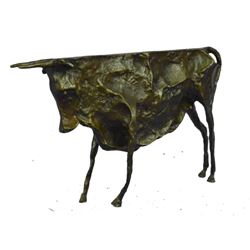 Abstract Brutalist Style Bronze Bull Sculpture