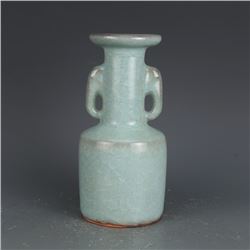 A SKY BLUE DOUBLE EAR VASE MING DYNASTY.