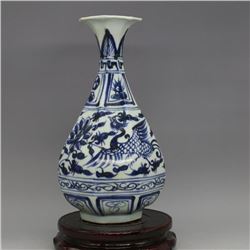 A BLUE & WHITE PHOENIX VASE YUAN DYNASTY 13TH/C.