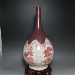 A WHITE & RED BOTTLE VASE QING DYNASTY.