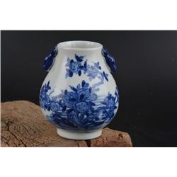 A BLUE & WHITE DOUBLE EAR DEER JAR KANGXI 17TH/C.