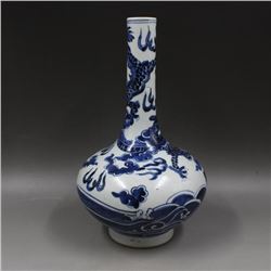 A BLUE & WHITE DRAGON LARGE VASDE QIANLONG MARK 17TH/C.