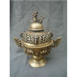 A GILT BRONZE DRAGON CENSER MING DYNASTY.