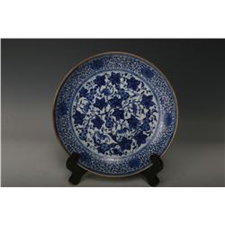 A BLUE & WHITE PEAR PLATE KANGXI MARK 17TH/C.