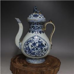 A BLUE & WHITE PHOENIX TEAPOT XUANDE MARK 14TH/C.