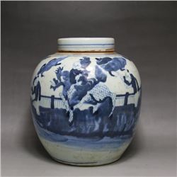 A BLUE & WHITE JINGER JAR QING DYNASTY.