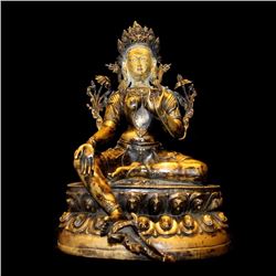 A-RARE GILT BRONZE BUDDHA FIGURE MING DYNASTY 14TH/C.