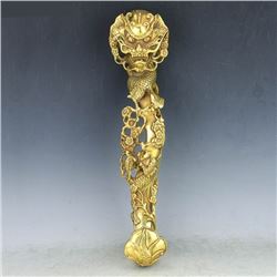 A GILT BRONZE DRAGON RUYI SCEPTER QING DYNASTY.