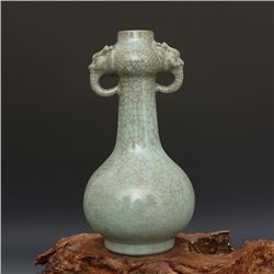 A SKY BLUE DOUBLE EAR DRAGON VASE MING DYNASTY.