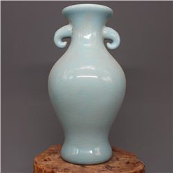 A SKY BLUE DOUBLE EAR VASE MING DYNASTY.