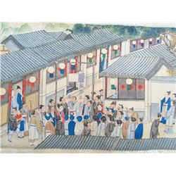 A RARE FAMILLE ROSE PAINTING QING DYNASTY.