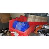 Image 1 : 2 TOTES WITH BUILT IN LIDS AND LOT OF PARTS BINS AND LOT OF ELECTRONICS, XBOX CONTROLLERS, REMOTE, E