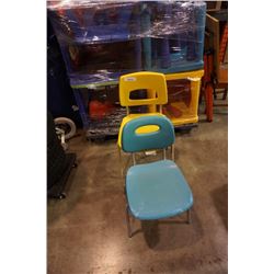 YELLOW AND BLUE METAL FRAMED CHAIRS