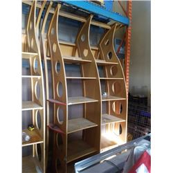 APPROXIMATELY 127 inches tall 70 inches wide 51 inches deep LARGE WOOD RETAIL DISPLAY SHELF UNIT - A