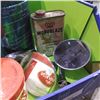 Image 4 : Box of antique vehicle side mirros, vintage gas can and more
