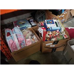 3 BOXES OF XMAS DECOR, CLOTHING, ETC