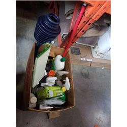 Box of cleaning fluids and swiffer