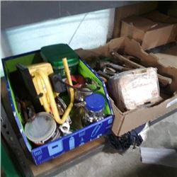 2 Boxes of various tools, trailer coupler and more