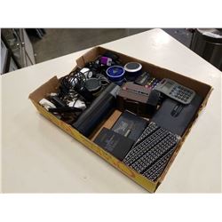 TRAY OF PORTABLE SPEAKERS, CACLULATORS, ELECTRONICS