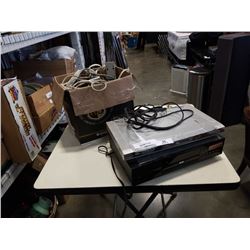 2 DVD PLAYERS AND BOX OF VARIOUS EXTENSION AND CHARGING CORDS