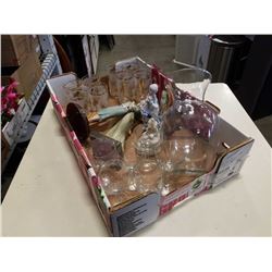 TRAY OF FIGURES, MCM GLASSES, VASE