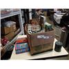 Image 1 : BOX OF BOARD GAMES, VINTAGE FLOUR TIN AND WICKER BASKETS