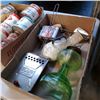 Image 2 : 2 boxes of collectible tins, antique bed warmer, shoe horns and more
