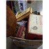 Image 2 : BOX OF COLLECTOR TINS, LARGE WOOD SPOON AND FORK AND KITCHEN ITEMS