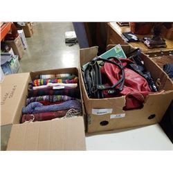 BOX OF PURSES AND TRAY OF SCARVES