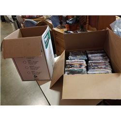 BOX OF DVDS AND 5.1 SURROUND COMPUTER SPEAKERS