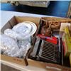 Image 1 : 2 boxes of collectible plates, antique toaster, spinning wheel and more