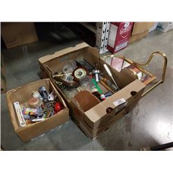 BOX OF COLLECTABLES, BAROMETERS, MIRROR