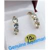 Image 1 : 10KT YELLOW GOLD GENUINE AQUAMARINE HOOP EARRINGS - RETAIL $500, 1.2CTS AQUAMARINE, BIRTHSTONE MARCH