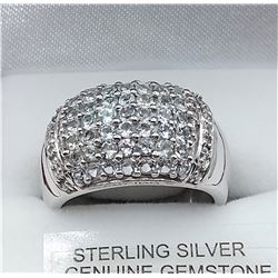 STERLING SILVER GENUINE AQUAMARINE  AND WHITE SAPHIRE RING W/ APPRAISAL $1305 - SIZE 8, 49 (0.5CTS) 