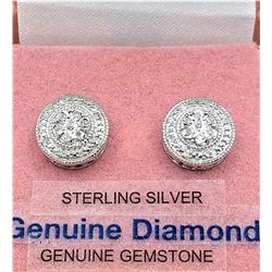 STERLING SILVER DIAMOND EARRINGS W/ APPRIASAL $895 - 15 DIAMONDS (0.01CT) BIRTHSTONE APRIL