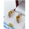 Image 2 : 14KT YELLOW GOLD GENUINE CITRINE AND DIAMOND HOOP EARRINGS - RETAIL $800, CITRINE BIRTHDAY STONE NOV
