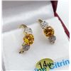 Image 3 : 14KT YELLOW GOLD GENUINE CITRINE AND DIAMOND HOOP EARRINGS - RETAIL $800, CITRINE BIRTHDAY STONE NOV